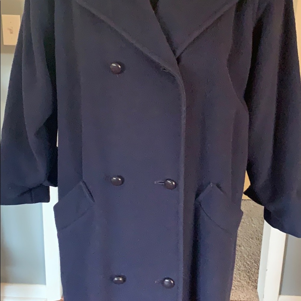 Navy blue double breasted wool coat - Picture 3 of 8